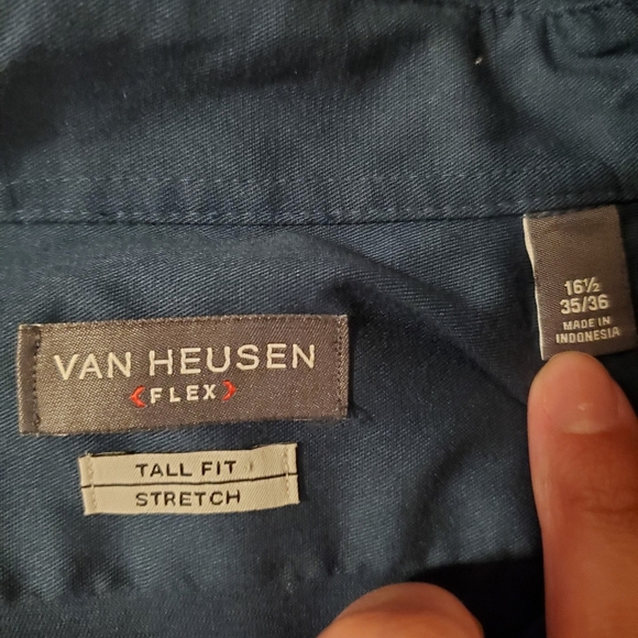 Van Heusen Flex Tall Fit Stretch Long Sleeve 16 1/2 35/36 Green - Picture 2 of 4